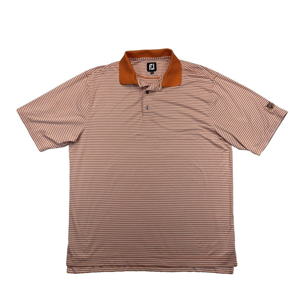 FootJoy Golf Polo Mens Large Orange White Stripe Wildcat Logo Performance